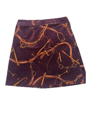 Talbots Burgundy Corduroy Mini Skirt Horse Bridle Print Women's 4P Classic Style